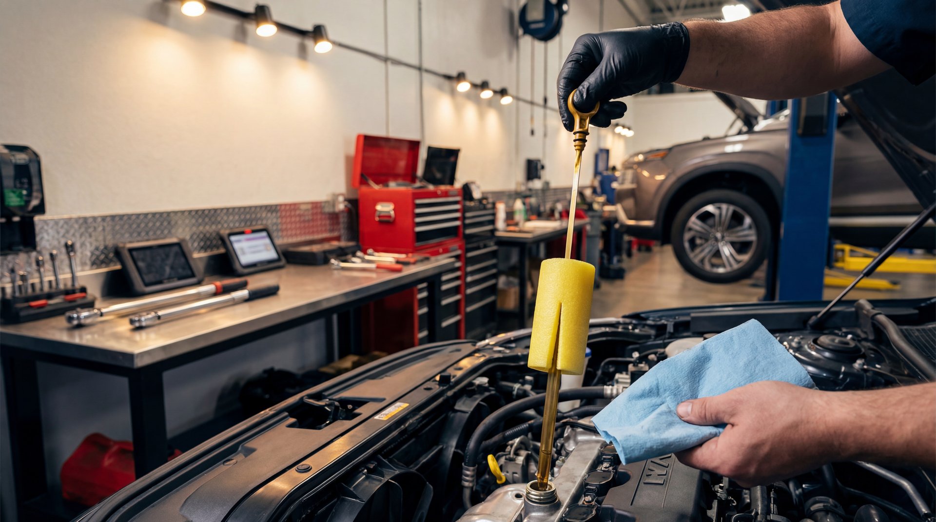 Featured image: Cool trick for checking your engine oil so you don't have to look around for a towel. - professional automotive repair guide