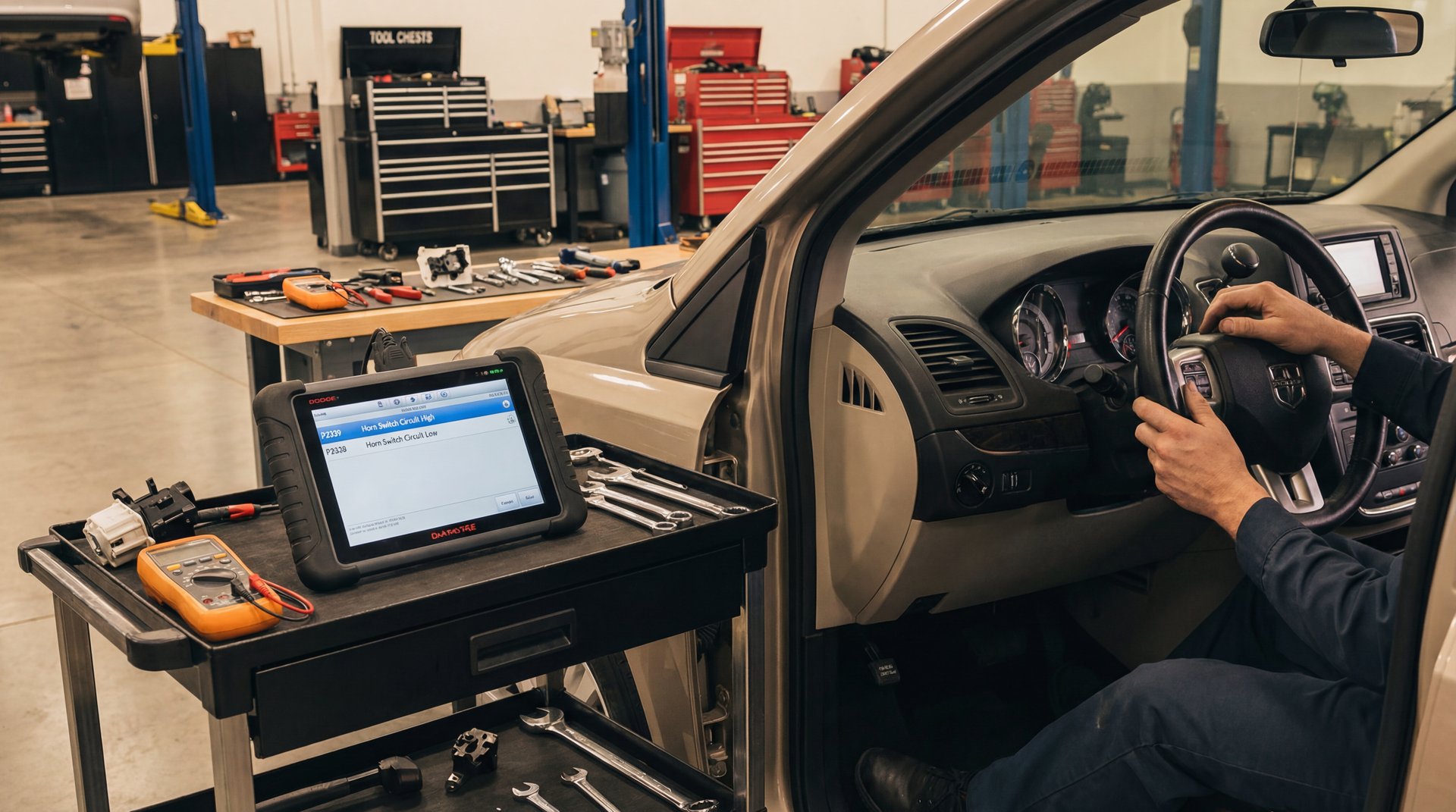 Featured image: Dodge Caravan Horn Not Working P2339 P2338 - professional automotive repair guide