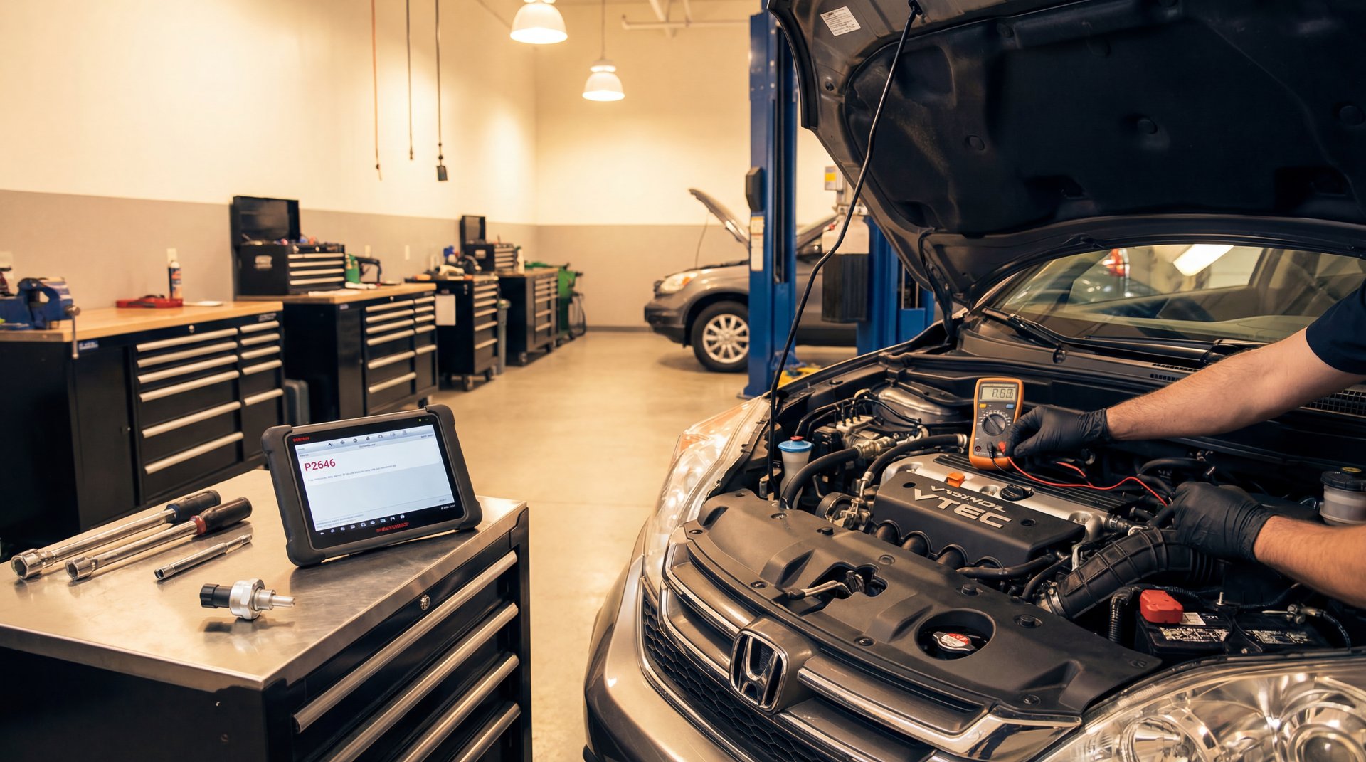 Professional automotive repair illustration for P2646 Honda VTEC Fixed "Do This First"