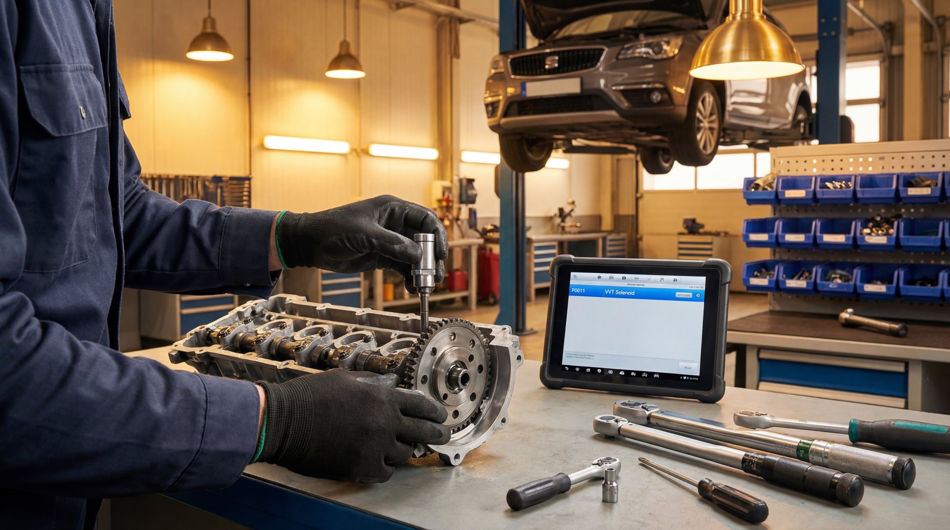 Professional automotive repair illustration for Variable Valve Timing Code p0011 p0010 p0012 p0013 p0014 p0028 (Don't Waste Money)