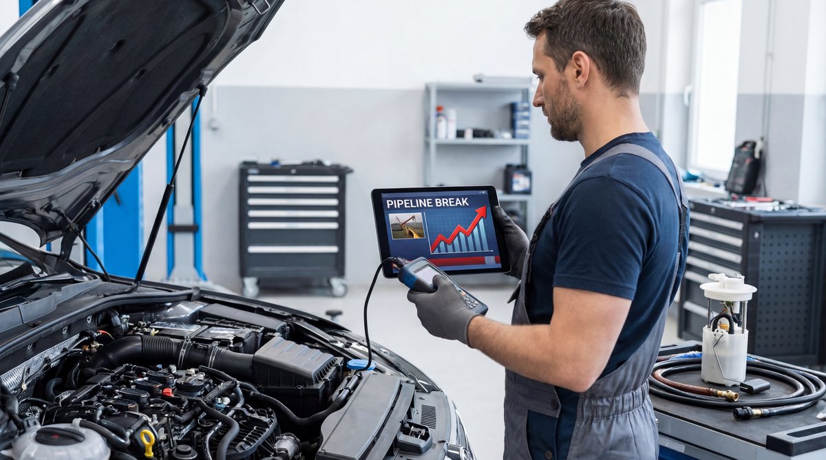 Step-by-step guide showing how the pipeline break impacted gas prices in a professional auto repair shop