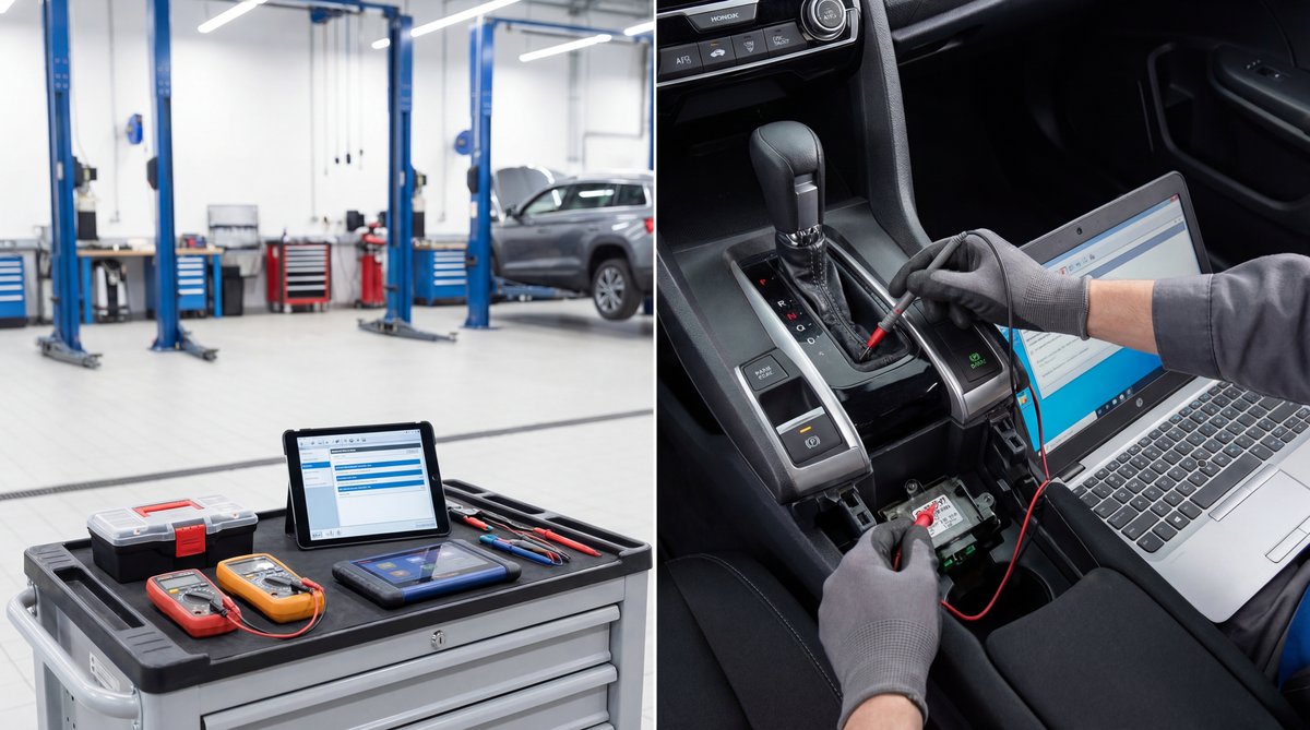 Step-by-step guide showing setting up the test in a professional auto repair shop