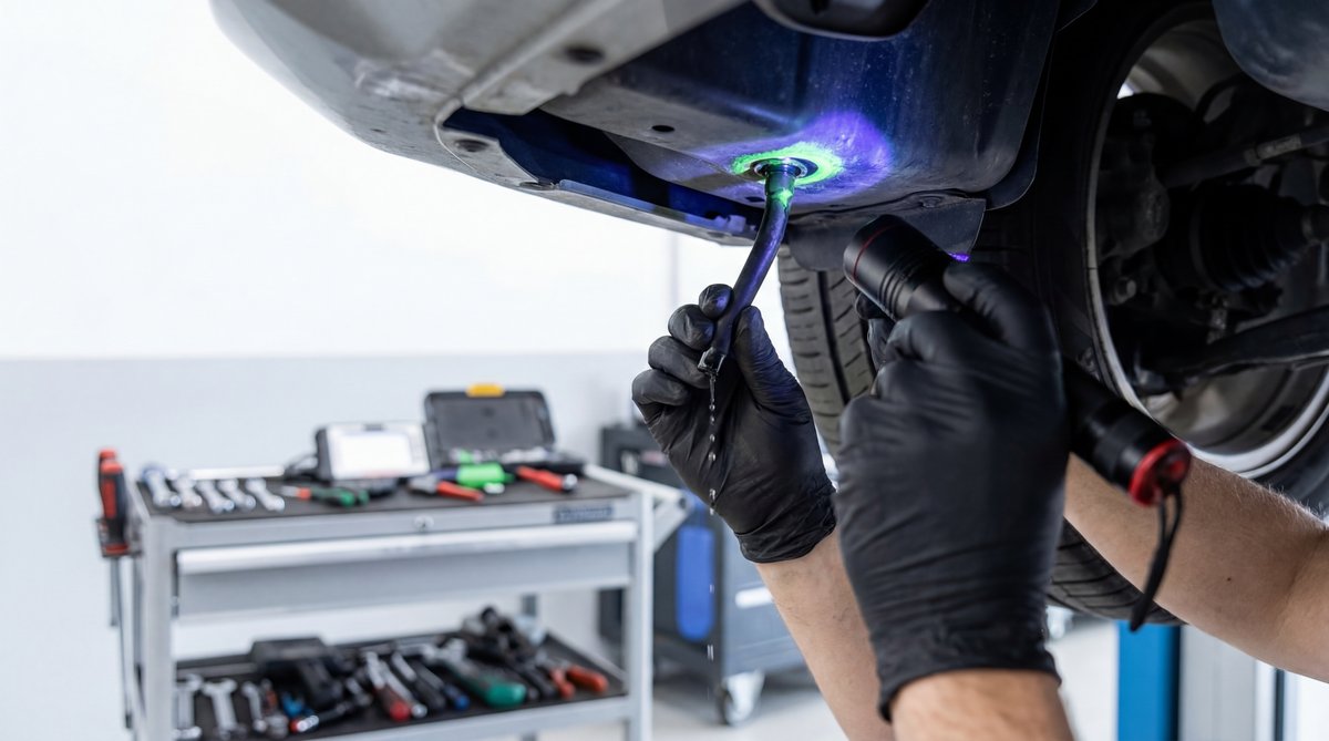 Step-by-step guide showing the evaporator drain: third most common leak in a professional auto repair shop