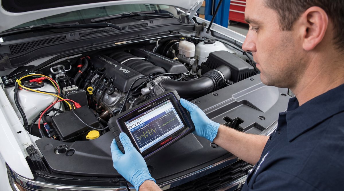 Step-by-step guide showing using a scan tool to diagnose rich conditions in a professional auto repair shop