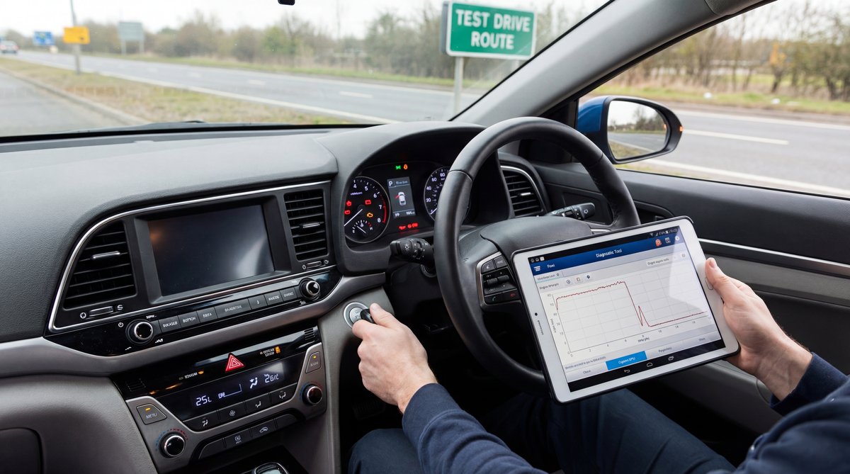 Step-by-step guide showing when the engine stalled during the test drive in a professional auto repair shop