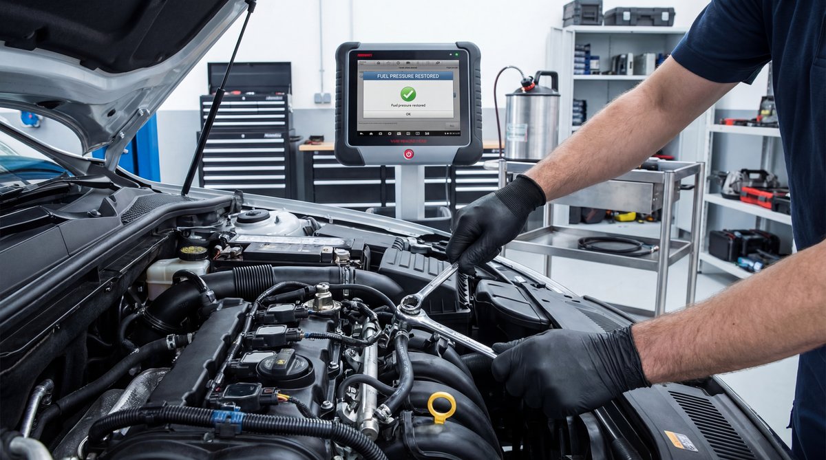 Step-by-step guide showing getting fuel supply back to normal in a professional auto repair shop