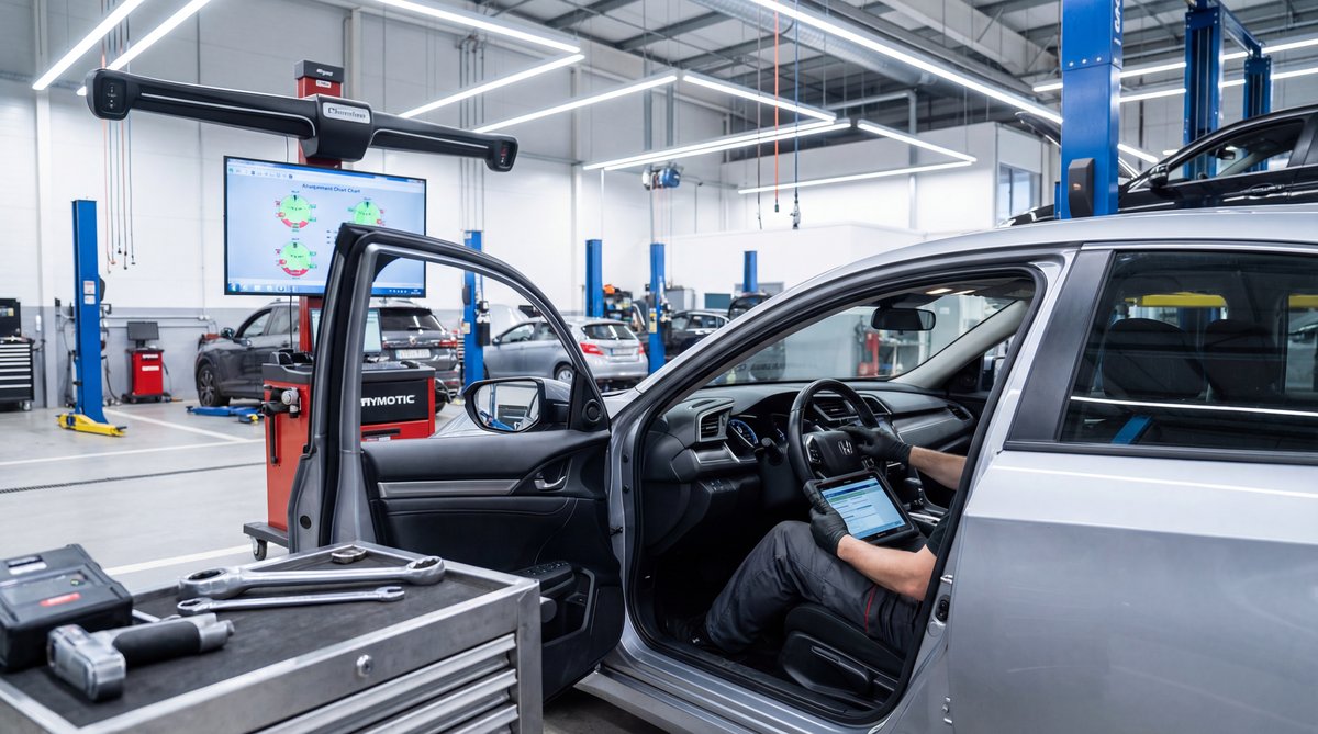 Step-by-step guide showing the drift attempt in a professional auto repair shop