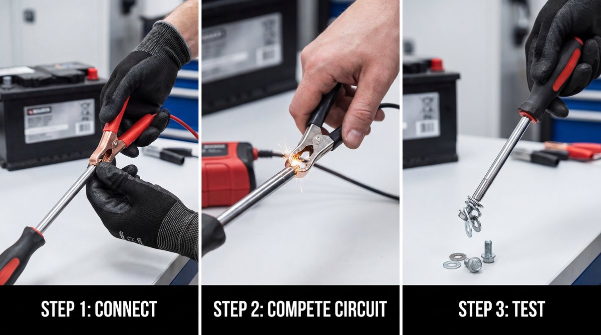 Step-by-step guide showing the magnetizing process step-by-step in a professional auto repair shop