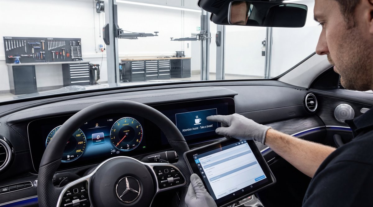 Step-by-step guide showing when the coffee cup appears in a professional auto repair shop