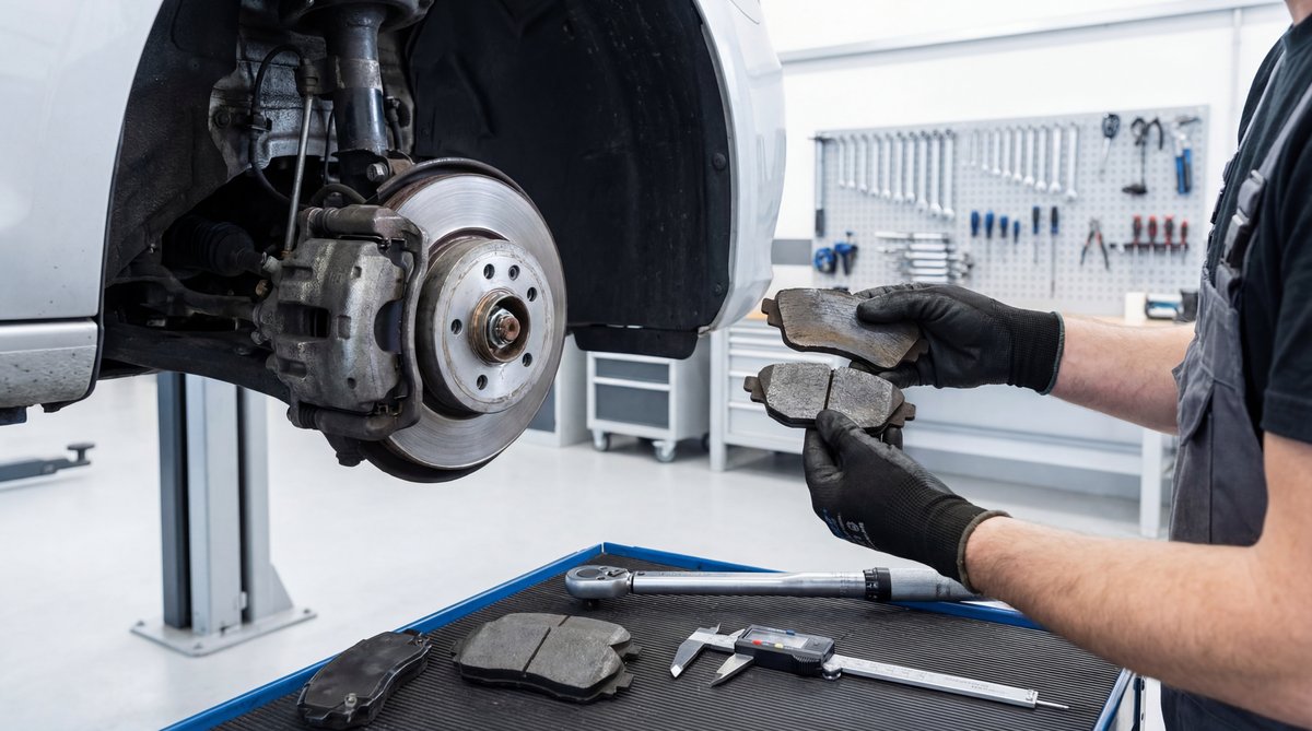 Step-by-step guide showing the dangers of mixing up brake parts in a professional auto repair shop