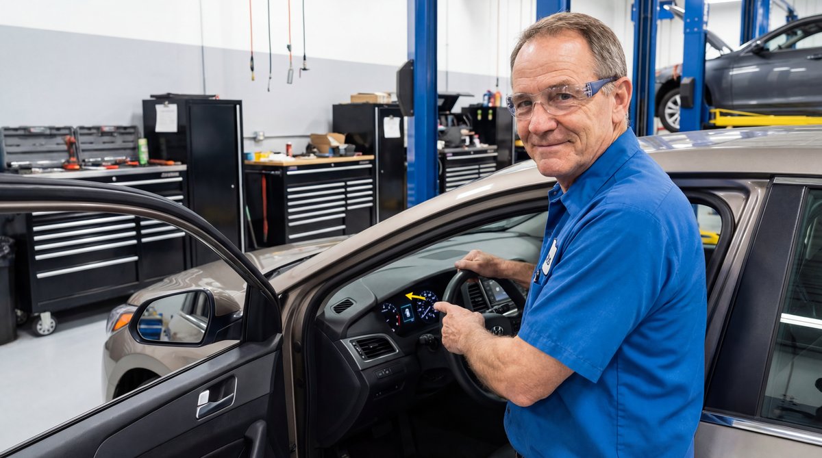 Step-by-step guide showing the guy who invented this brilliant feature in a professional auto repair shop