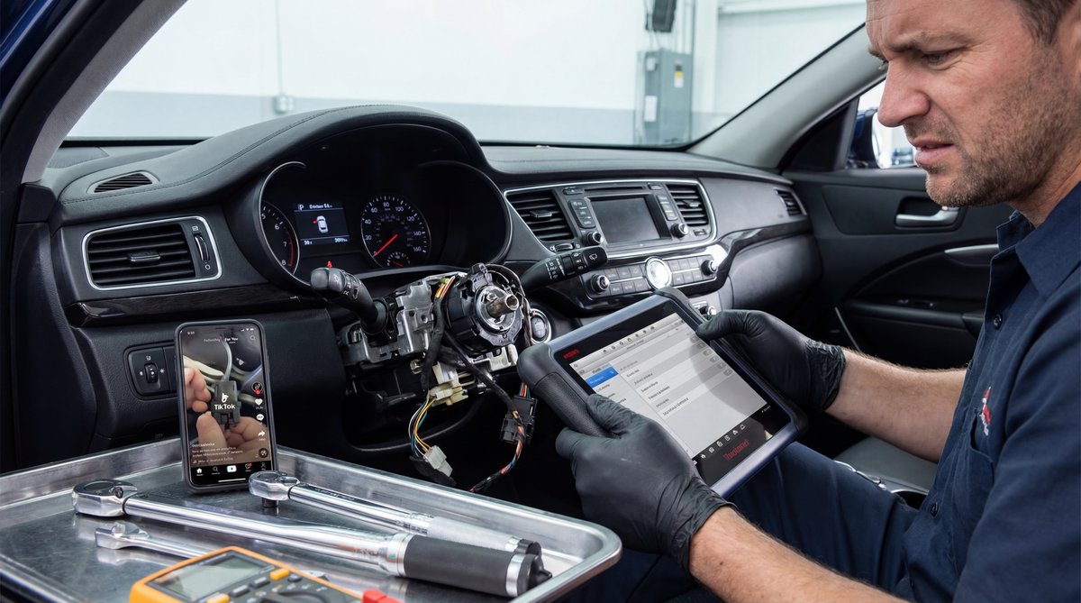 Step-by-step guide showing how tiktok made everything worse in a professional auto repair shop
