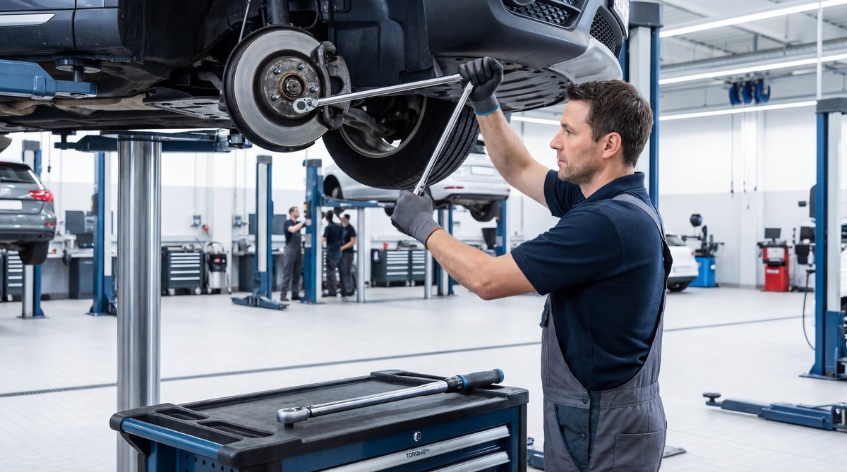 Step-by-step guide showing what to do if your wheel starts coming off in a professional auto repair shop